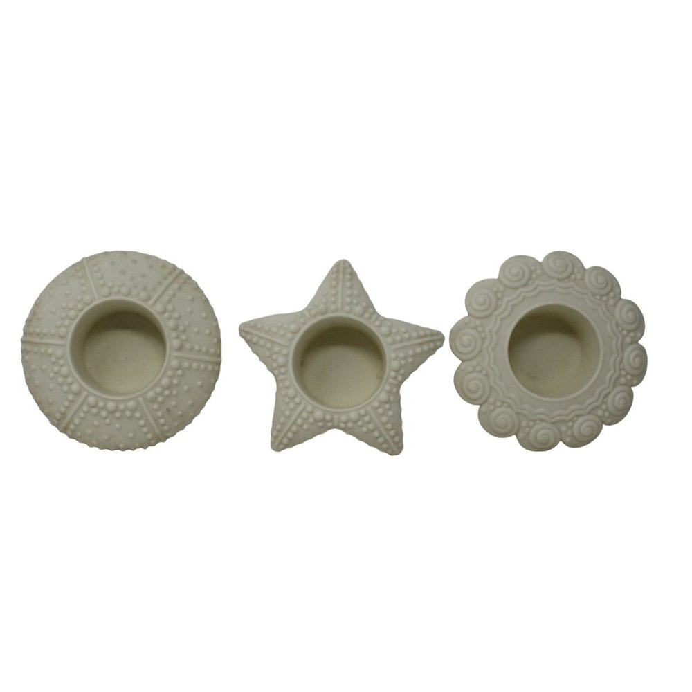 VTG Partylite Retired 3PC Sea Drifters Bisque Shells Tealights Candle Holders - Picture 3 of 5